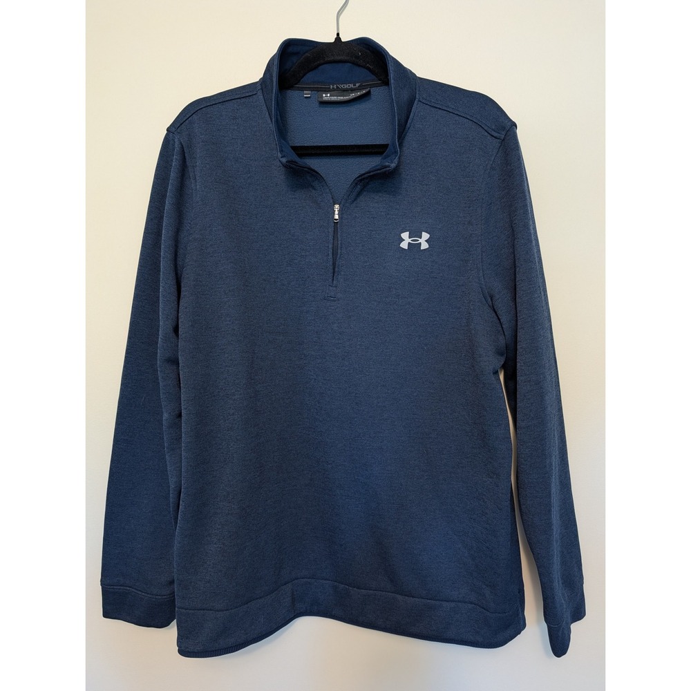 Under Armour ColdGear Golf 1/4 Zip Pullover Blue Mens L Sweater Fleece Heather